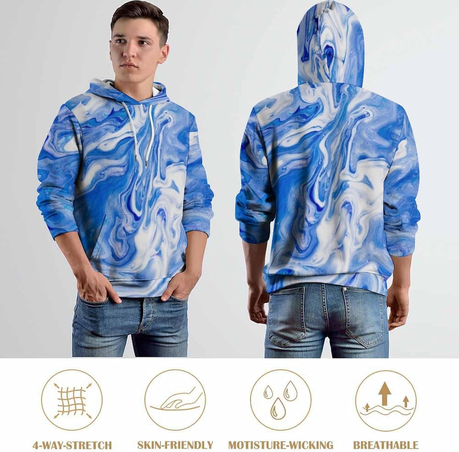 Mens Hoodies Pullover Graphic Design 3D Cool Novelty Long Sleeve Hooded Sweatshirts with Pockets - Image 4