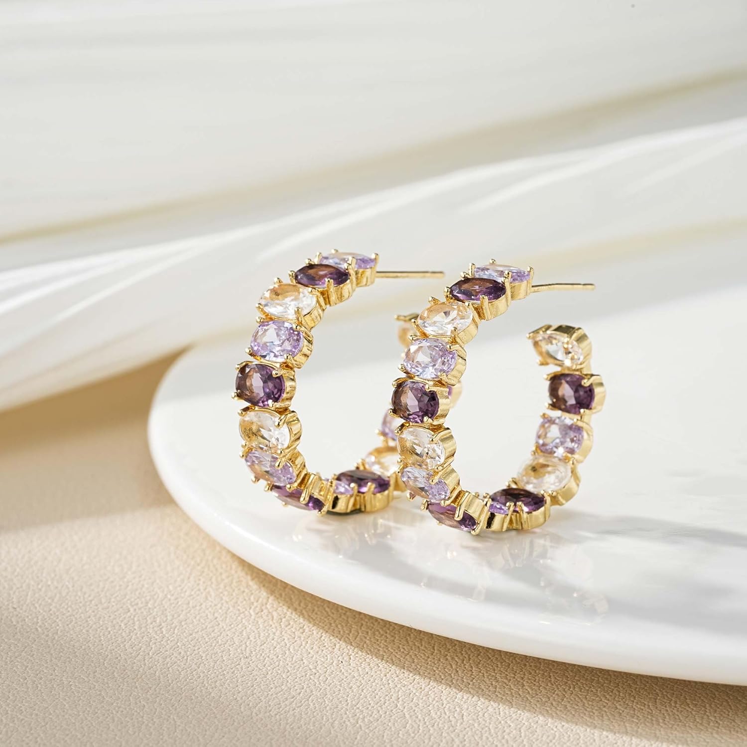 Dazzling Multicolor Austrian Crystal 14K Gold Plated Hoop Earrings for Women Fashion Hypoallergenic Jewelry Gift - Image 3