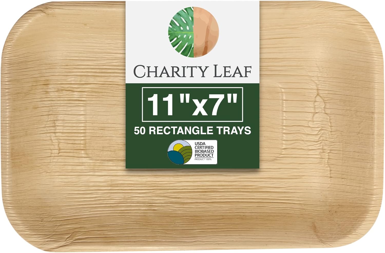 50-Pack 11"x7" Eco-Friendly Palm Leaf Trays | Perfect for Weddings, Catering, and Parties