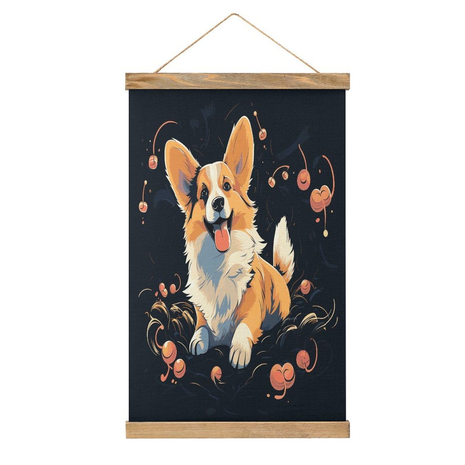 FekiLoot Corgi Dog on Dark Background Wall Art Poster Hanger Frame Linen Wall Art Decor Vintage Hanging Poster Hanging Wall Decor Rustic Retro Wall Art Print for Living Room Decor 20.4 X 13.1Inches