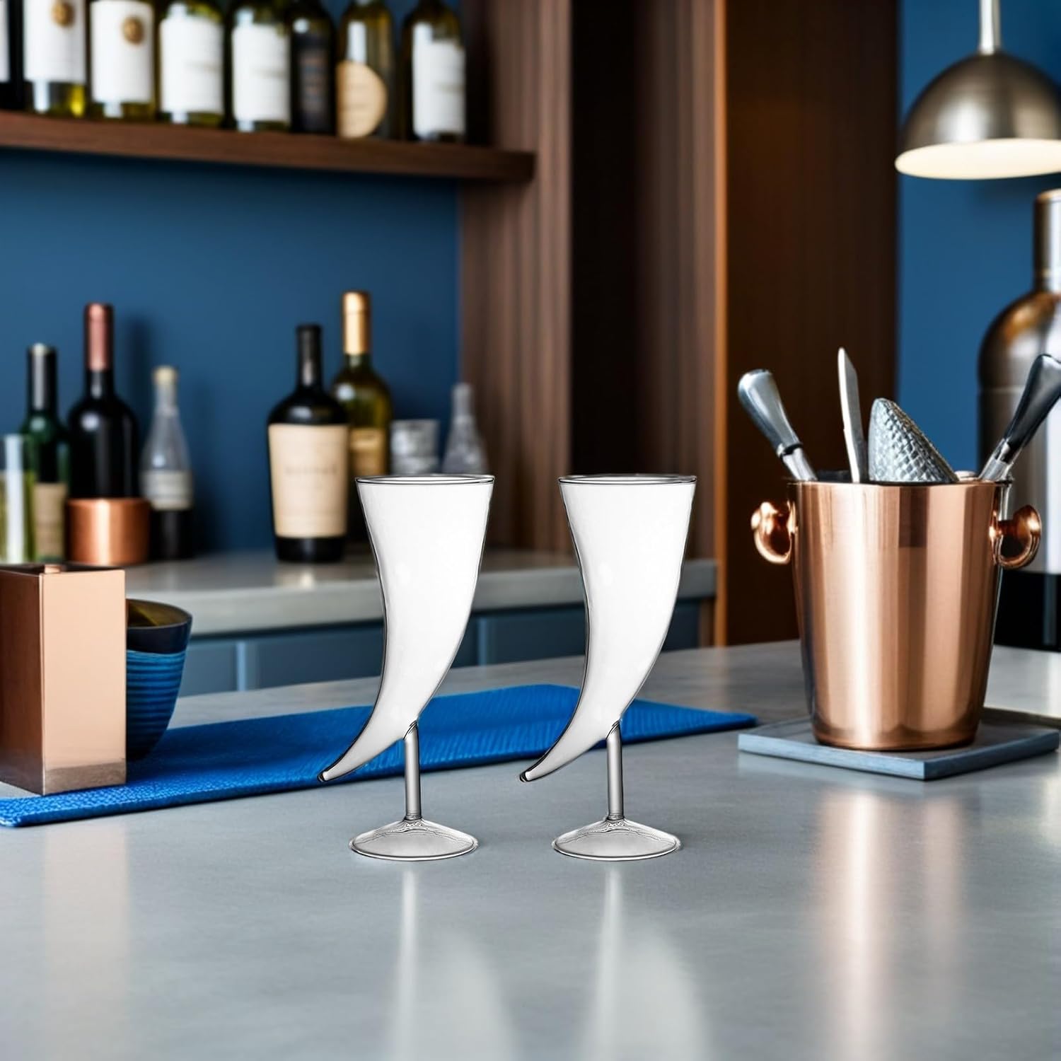 Creative 2pcs Glass Cow Horn Goblet Set for Cocktails, Horn-shaped Wine Glasses with Stem, Glassware for Home Entertaining and Bar Use