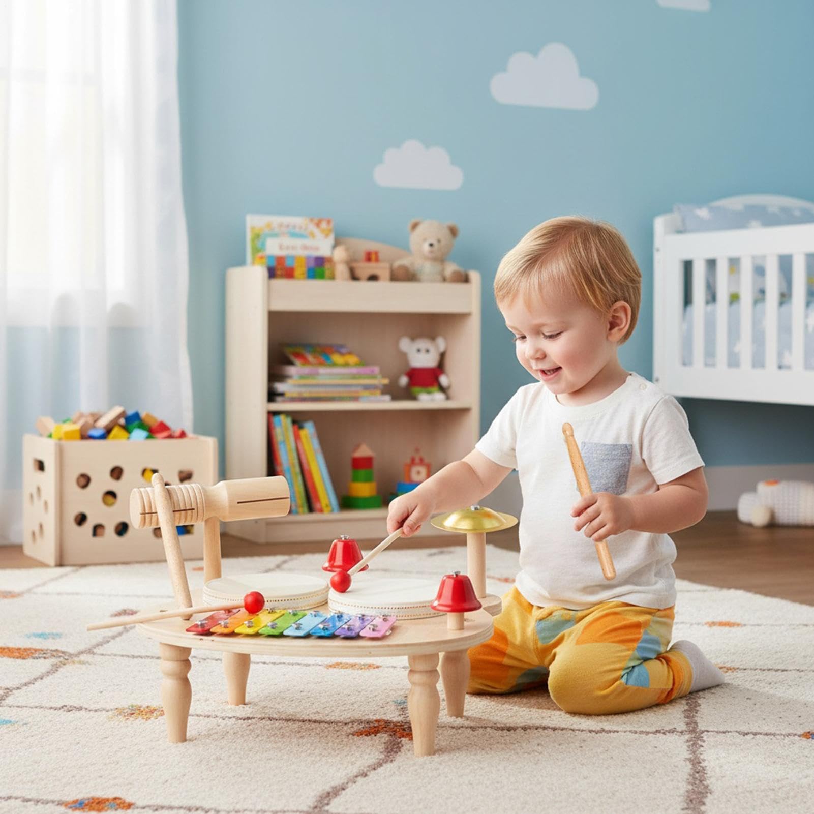 Set Di Batteria Per Bambini Giocattoli Musicali Di Percussione In Legno | Tamburi Per L'Infanzia Per Ragazzi E Ragazze, Per Compleanno E Natale, Per Pratica E , E Come Tavolo