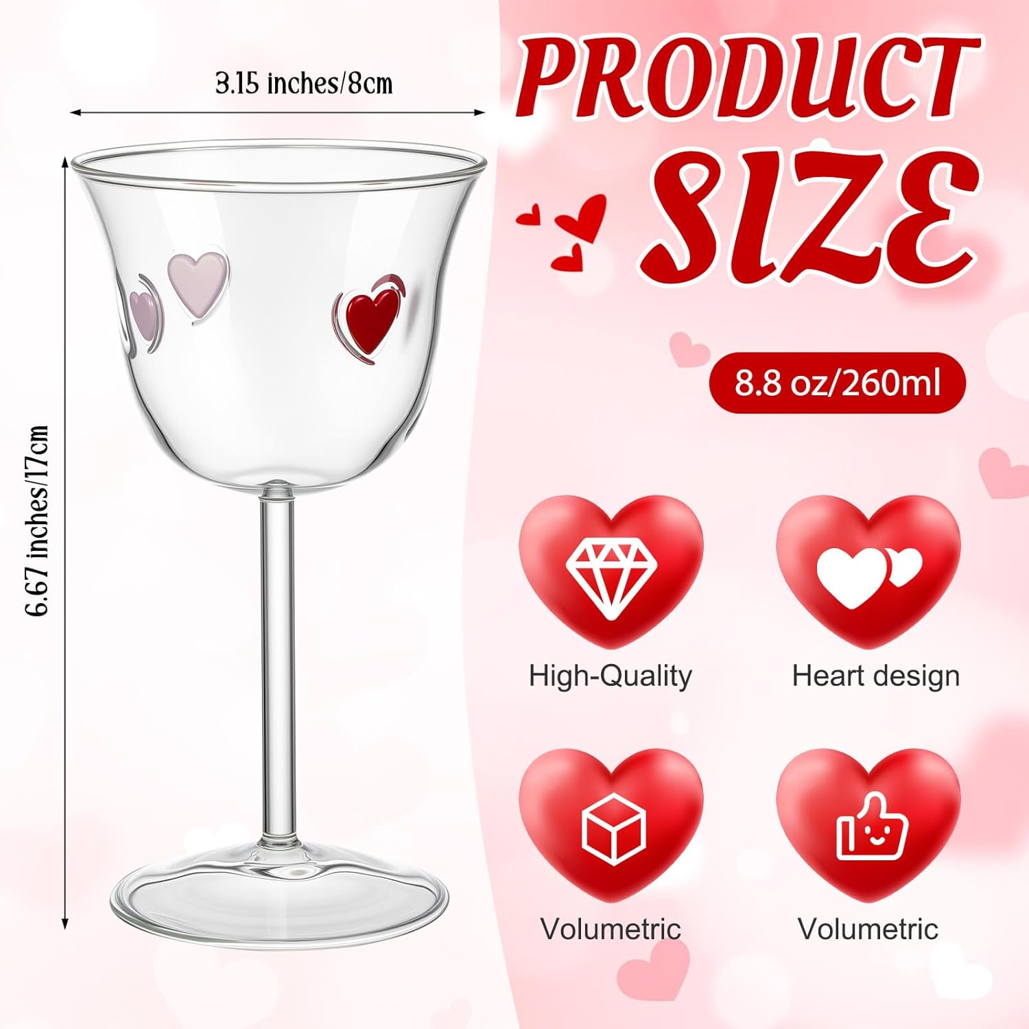SiliFine Champagne Flutes Set of 2, Birthday Gifts for Women, Cute Champagne Glasses, Wine Glasses Birthday Gift, Engagement Gifts for Couples, Wedding, Anniversary, Party(Heart,8.8 oz) Heart 8.8 oz