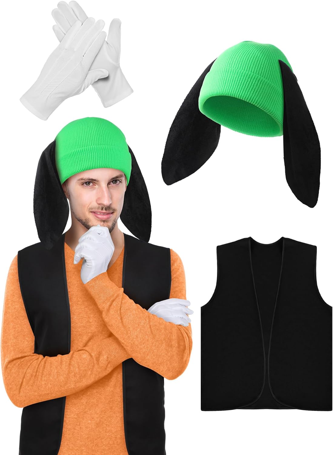 4 Pcs Halloween Dog Costume Cartoon Character Costume Hat Ears Headband Vest Gloves for Adults Cosplay Party