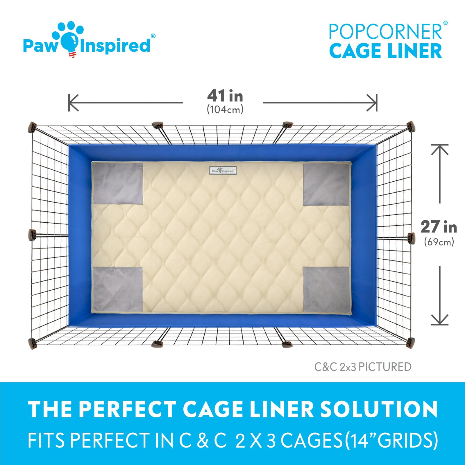 Paw Inspired Popcorner Käfigeinlagen für Meerschweinchen | Waschbare Fleece-Einstreu oder Haustierbettmatte für Kleintiere | Super saugfähiges Pipi-Pad und wasserdichte Unterseite (C&C 2X3, Hellbraun)