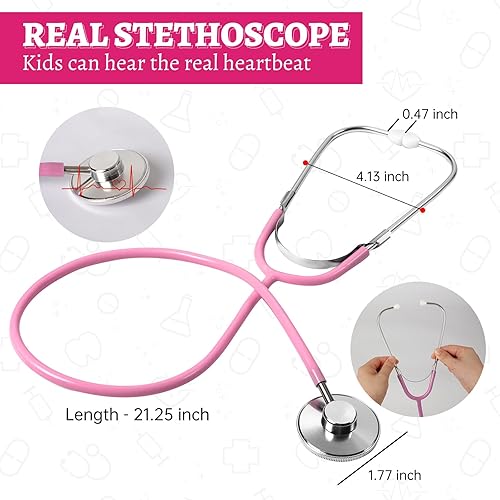 Miniatura 9 de Kit de médico de juguete para niños de 3 a 5 años, disfraz médico para niños con estetoscopio real, regalo de juego de simulación para fiesta de