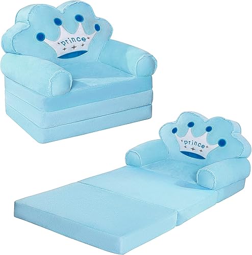 MOONBEEKI Tumbona plegable para niños, azul, para niñas, sofá para niños, plegable para niños de 1 año, sofá cama para bebé, silla plegable para