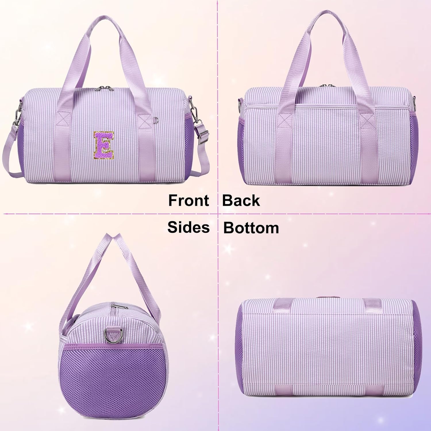 Initial Dance Bag Personalized Girl Gym Bag Kid Gymnastics Bags Weekender Ballet Bags Toddler Travel Duffle bag with Adjustable Straps for 4-8 Years Old(Purple-E) - Image 3
