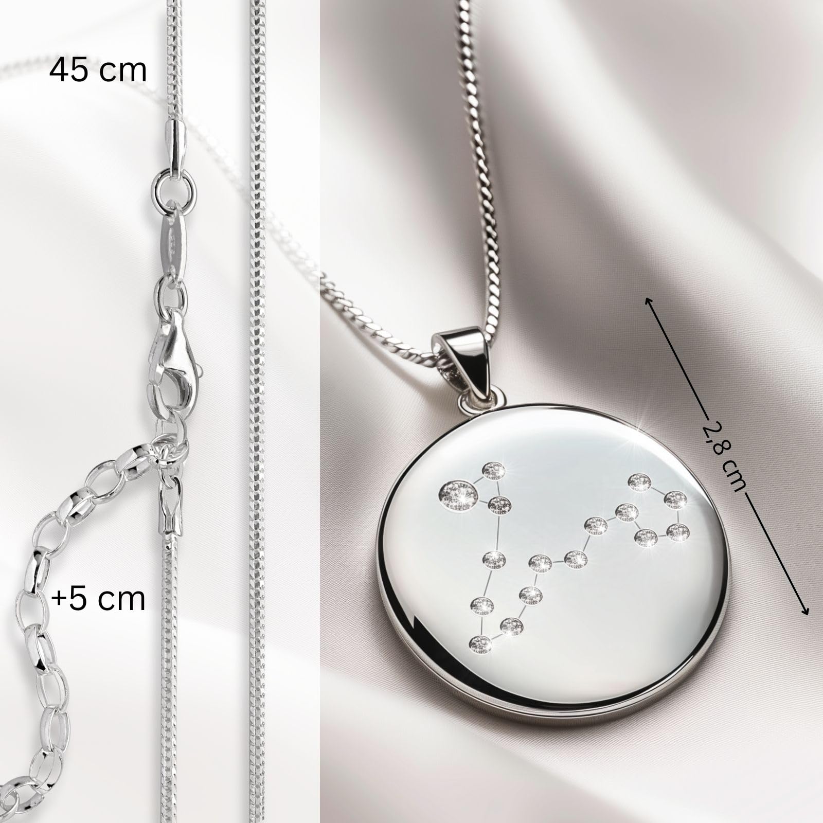 LillyMarie Sternzeichen Kette Silber 925 Personalisierte Halskette mit Anhänger Damen Geschenk für Frauen Weihnachten Geburtstag Valentinstag
