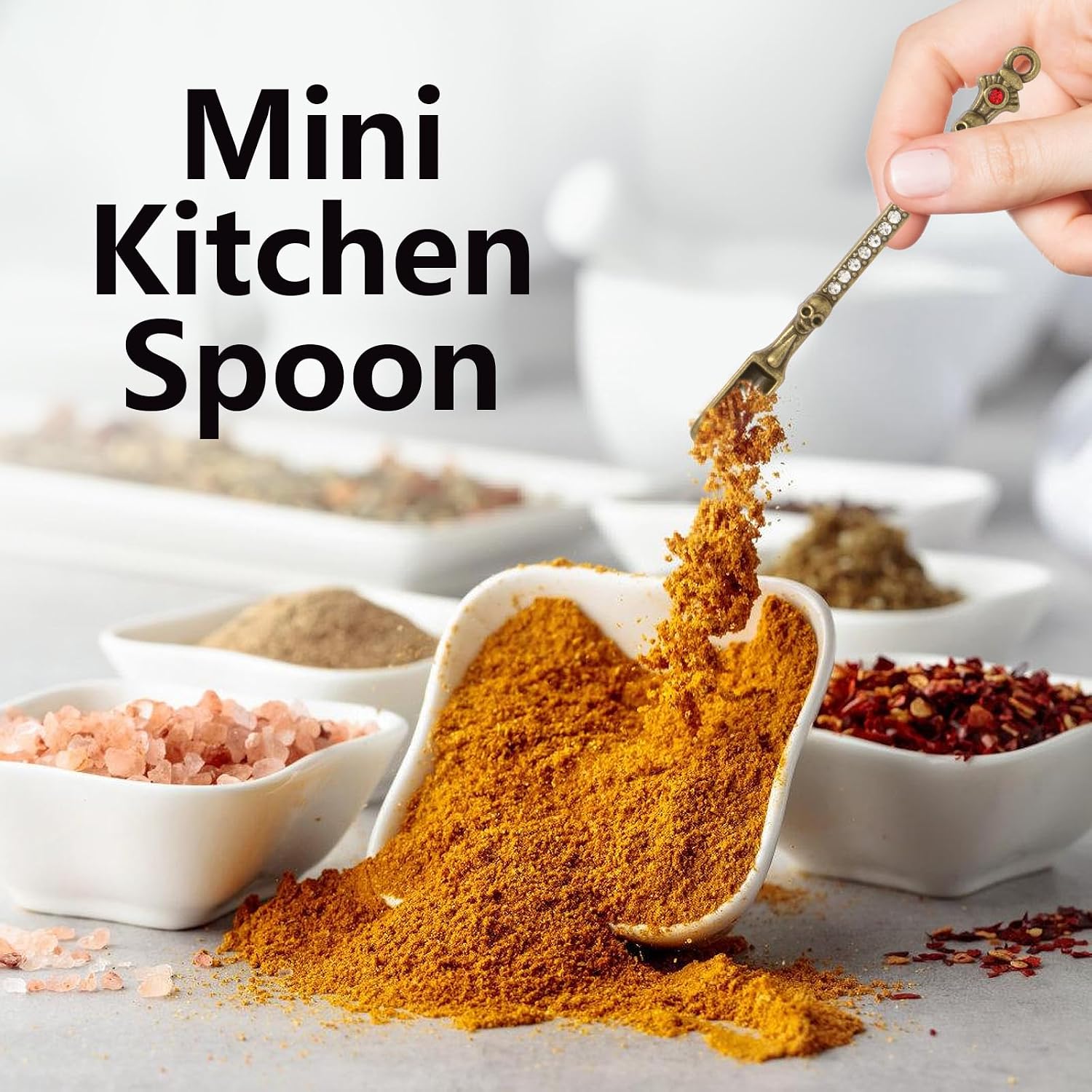 Asanta 5 PCS Mini Spoons, Small Shovel Spoons, 3.22 Inch Metal Tiny Spoon for Spices, Salt, Sugar, Pepper (Skull, Multicolor)