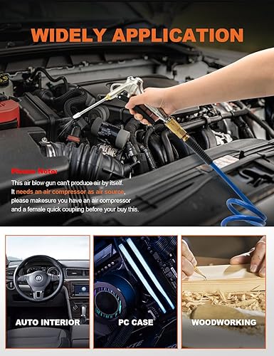 Miniatura 5 de SAFELIFE Pistola de soplado de aire industrial con extensión, herramienta de accesorio de compresor de aire neumático, limpieza de polvo y pistola