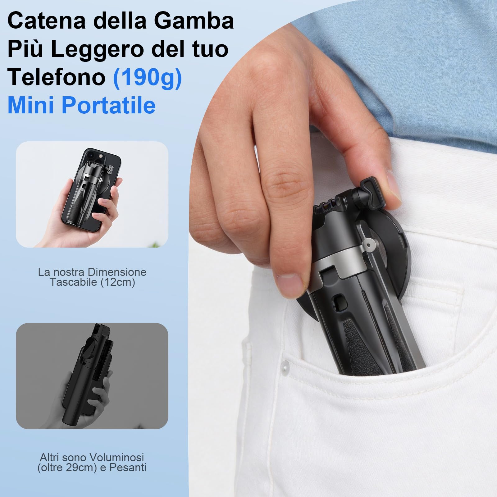 Treppiede magnetico mini 4-in-1 per smartphone, bastone selfie con telecomando Bluetooth rimovibile, zoom regolabile, slitta fredda, per iPhone e Android – pieghevole, ideale per vlog/fotografia