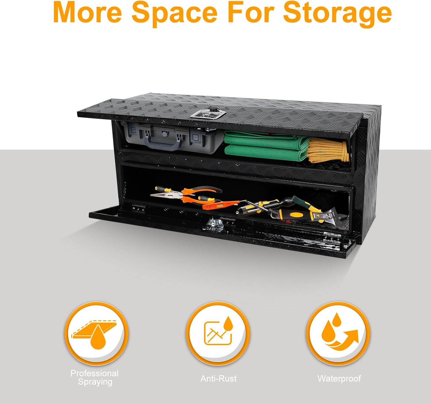 60" Truck Tool Box With One Lower Door,Heavy-Duty Aluminum 5 Bar Tread Double-layer Toolbox, 60"x 21"x 15" Truck bed Tools Storage Organizer W/Lock and Keys For Truck, Van, Trailer