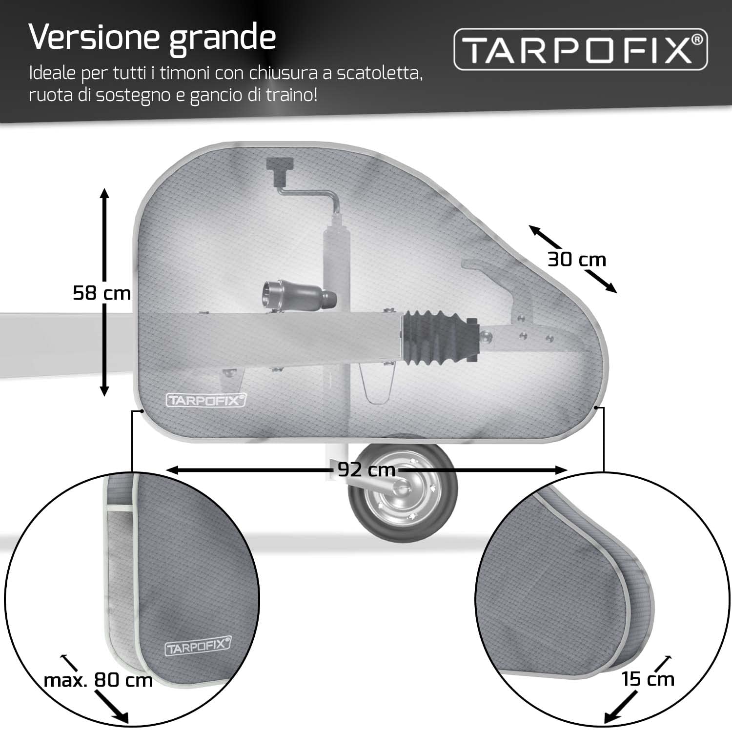 Tarpofix® Copritimone caravan con doppia chiusura a scatto - Copri gancio roulotte di ottima fattura universale per roulotte - Copri gancio traino per rimorchi con gancio