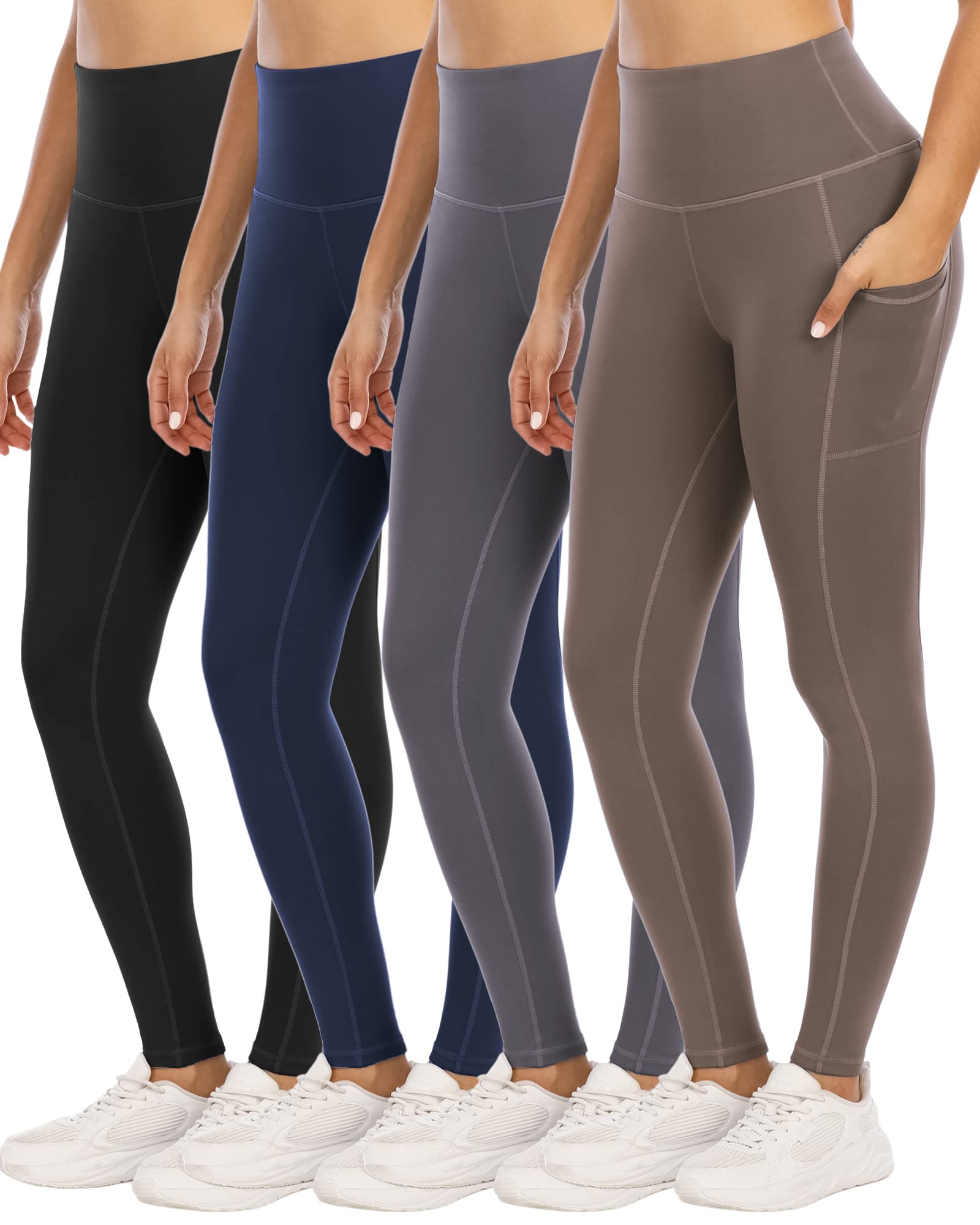YOUNGCHARM Confezione da 4 Leggings da Donna con Tasche a Vita Alta, Controllo Addome, Pantaloni da Yoga