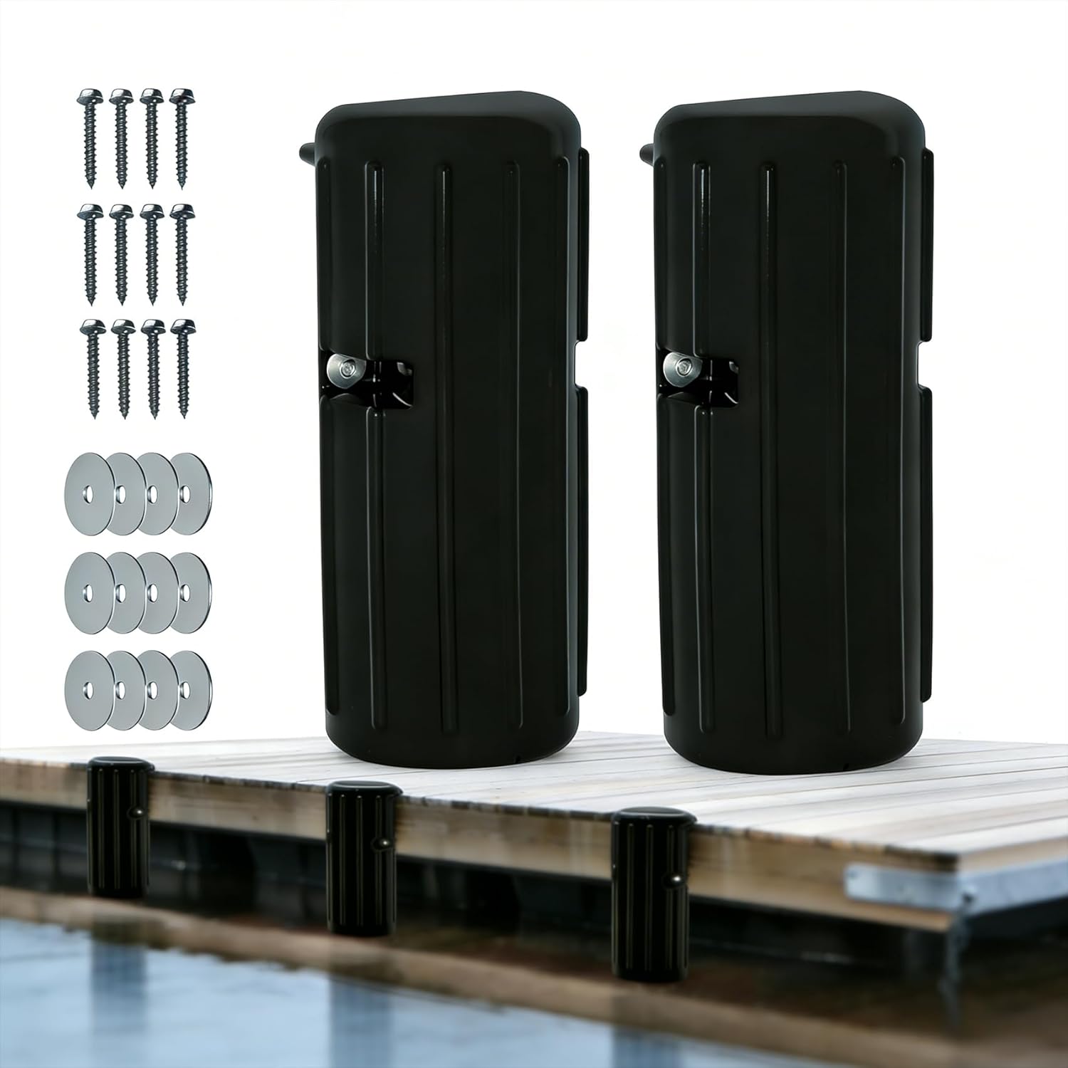 Dock Bumpers,Boat Dock Fender Bumpers for Edge and Side,UV-Resistant Marine-Grade Fenders Guards for Docking,Inflatable Vertical Dock Protection with Stainless Steel Mounting Hardware,2 Pack（Black）