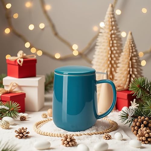 Miniatura 6 de Sweese Taza de té de porcelana con infusor y tapa, 20 onzas, azul acero, apta para microondas, reutilizable