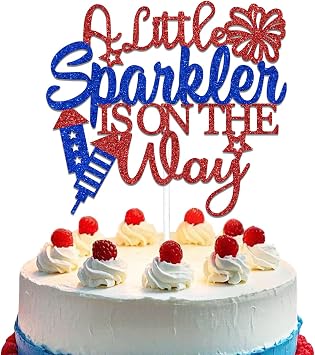 LANKBACK A Little Sparkler Is on The Way Cake Topper 4th of July Gender Reveal Decorations All American Baby Shower Decorations Blue & Red