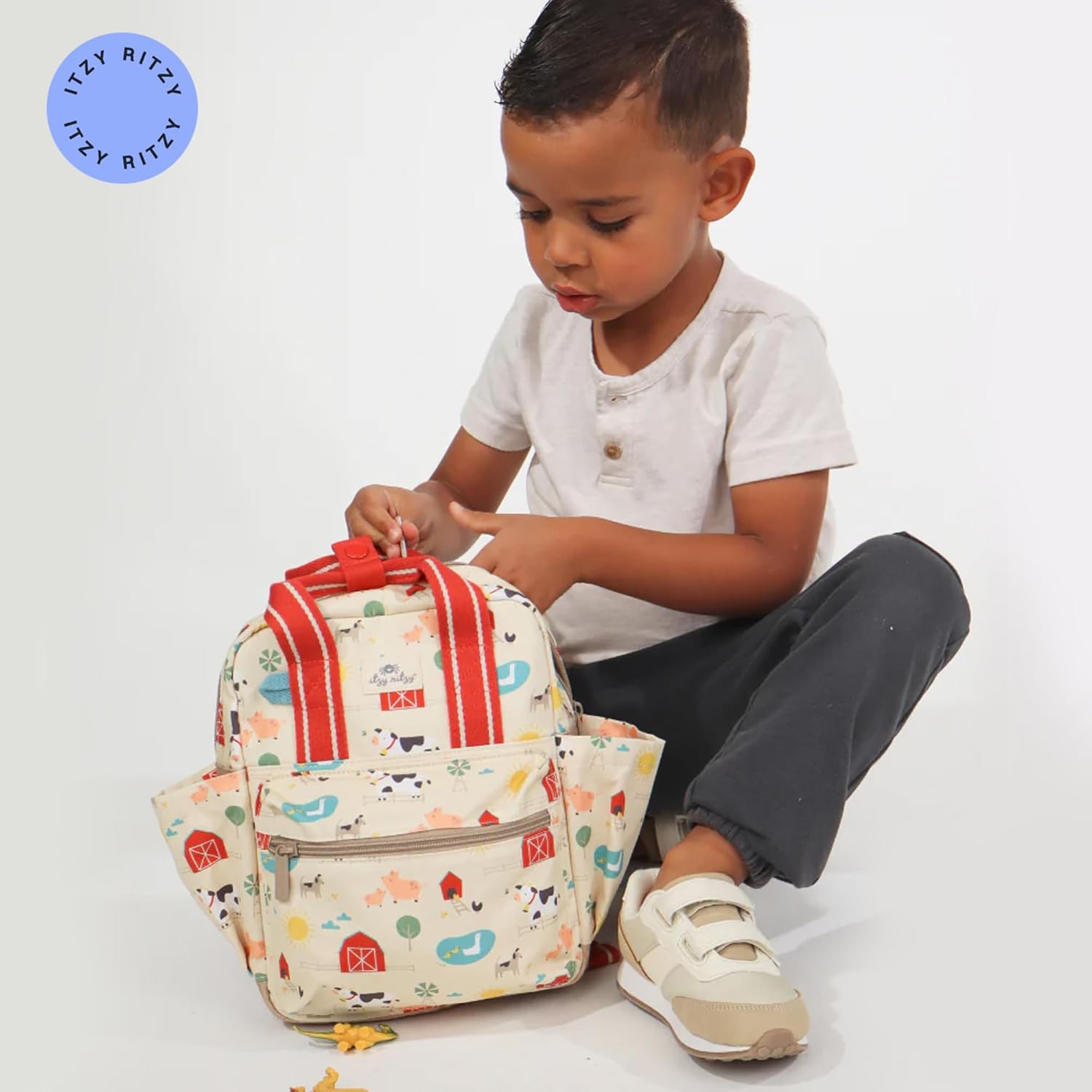 Itzy Ritzy Toddler Backpack - Daycare Bag - Features Adjustable Shoulder Straps, 2 Side Pockets & Spacious Interior with Wipeable Fabric Lining & Name Label, Farm Backpack - Image 7