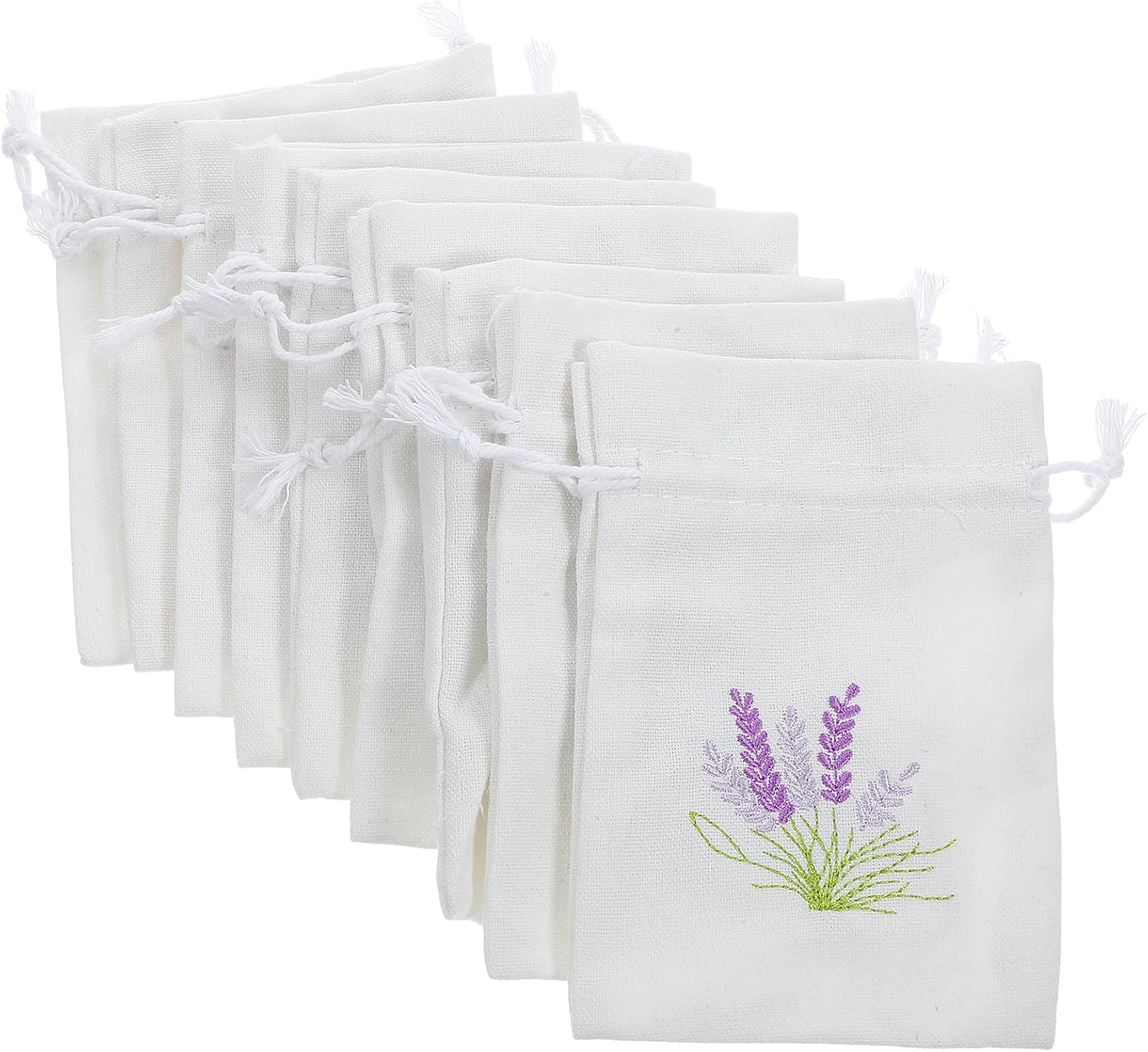 Kichvoe Lavender Sachet Bags Empty Cotton Drawstring Pouches for Home Fragrance Packaging Small 5.5X3.9 Inch Embroidered Linen Sachets for Wedding Favors Jewelry Candy Storage