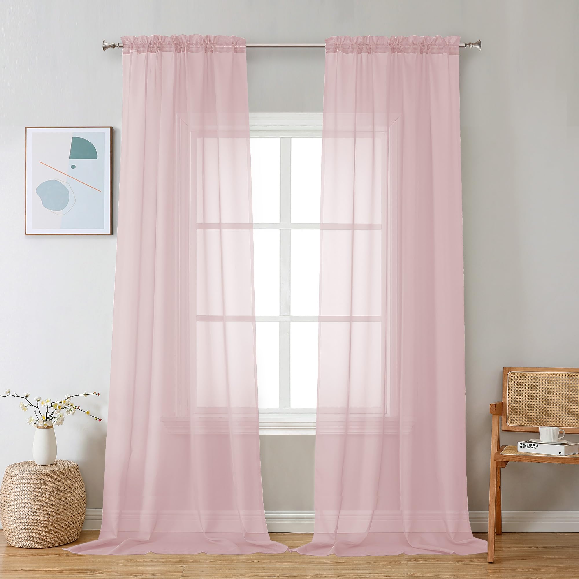 Chyhomenyc Blush Pink Sheer Curtains 120 Inches Long - Light Filtering Voile Extra Long Panel Drapes for Floor to Ceiling Window, Elegant Soft Living Room Curtains, Each 42Wx120L Inch, 10FT, 2 Panels