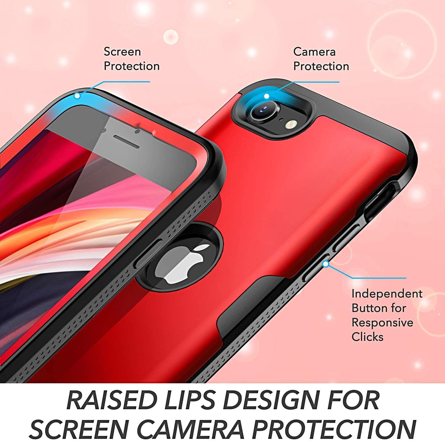YOUMAKER Designed for iPhone SE 2022 Case, iPhone SE 2020 Case, Full Body Rugged with Built-in Screen Protector Heavy Duty Protection Slim Fit Shockproof Cover for iPhone SE 2022 4.7 Inch-Red