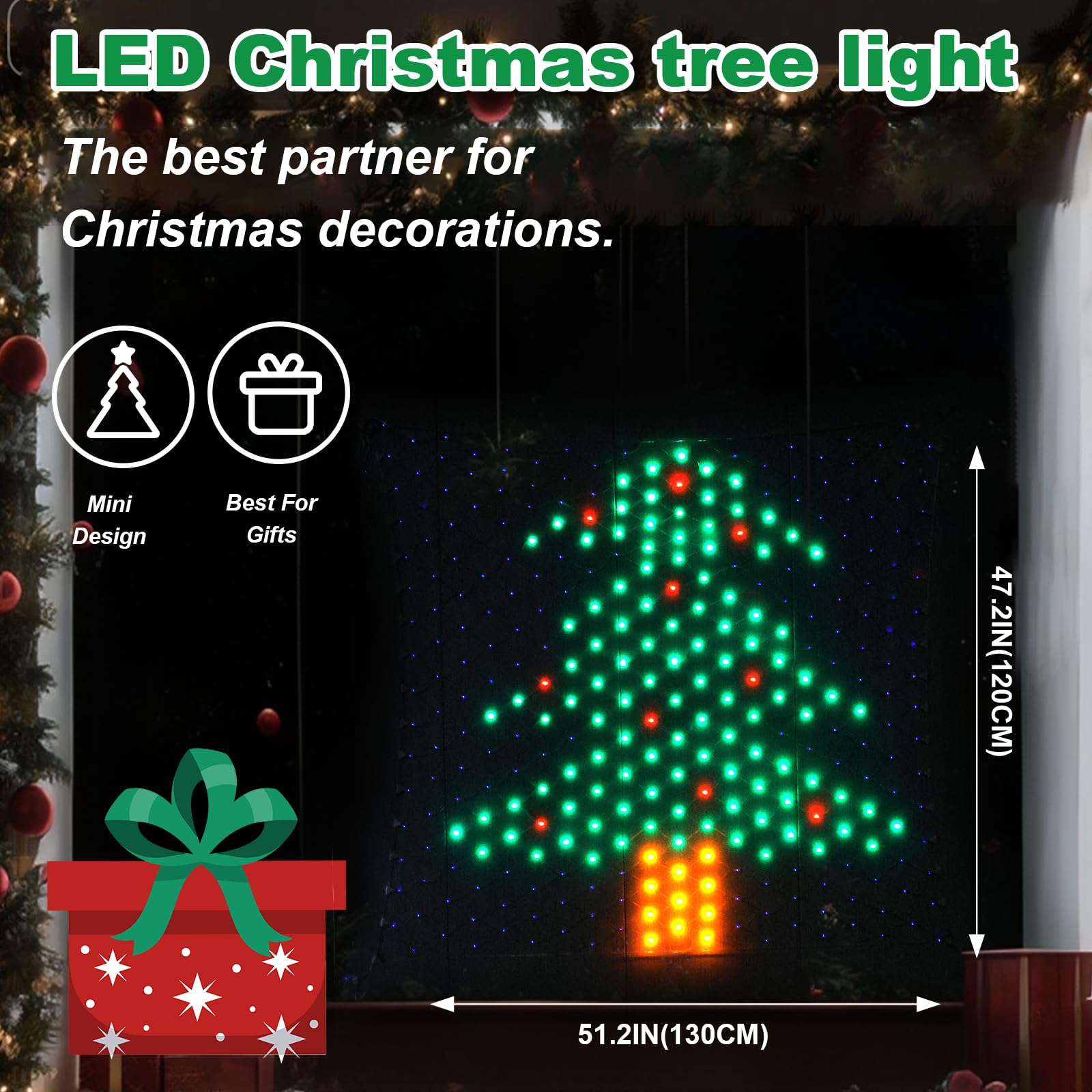 Leisure world Luces de red para decoración de Navidad, 4 x 4 pies, 320 luces LED de malla para exteriores, 8 modos para patio, decoración de fiesta