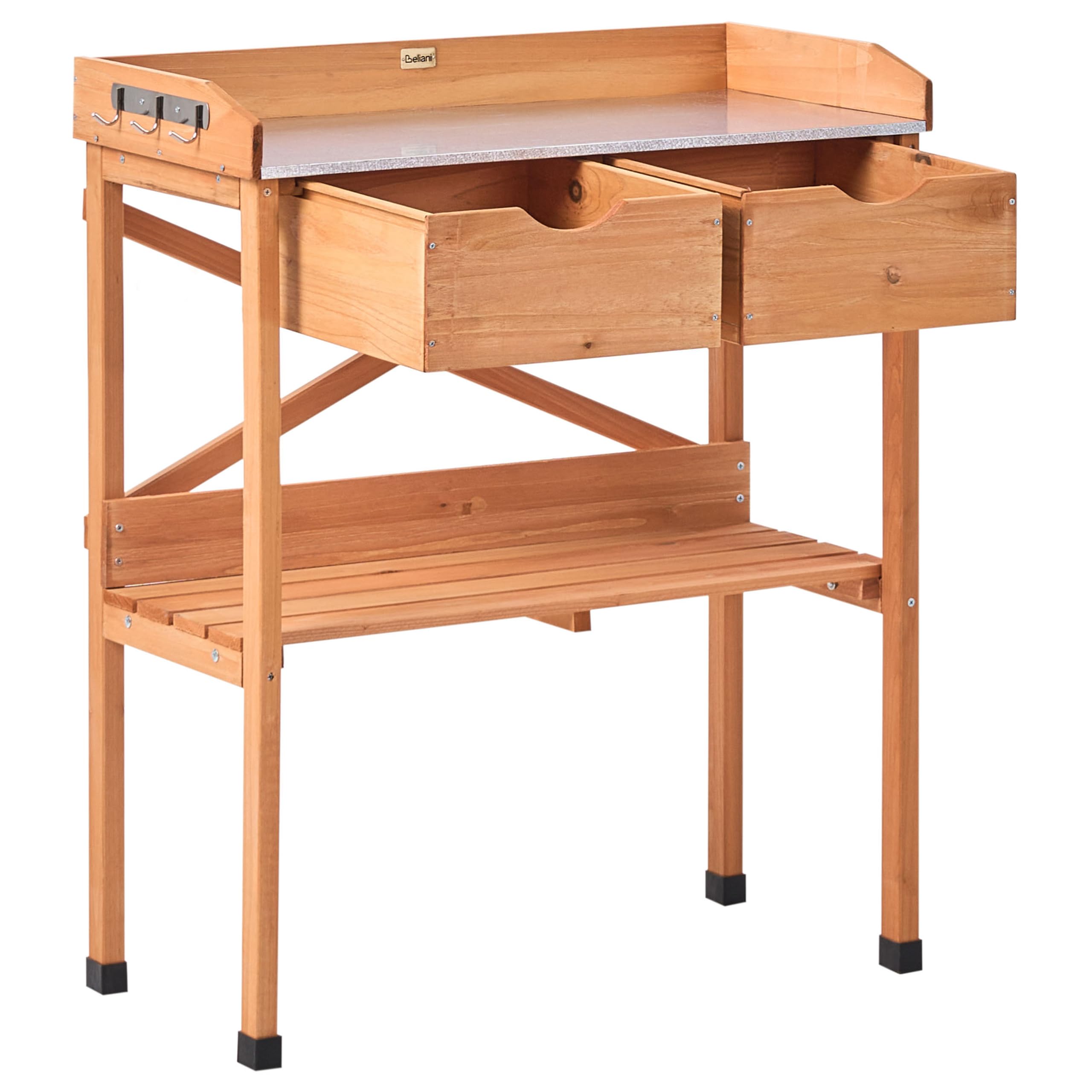 Ravanusa Table de Rempotage en Bois de Sapin 79x37x89 cm Plan de Travail en Fer Marron Clair