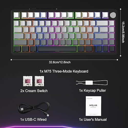 Miniatura 7 de CC MALL Teclado mecánico M75, 75% de juntas intercambiables en caliente, retroiluminación RGB, teclas PBT impresas laterales, teclados
