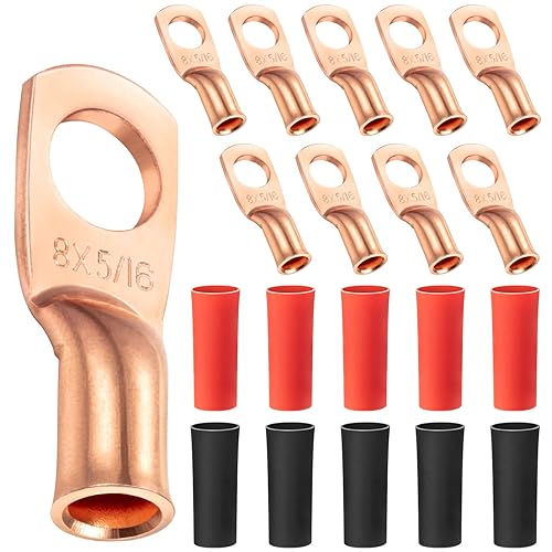 Miniatura 11 de Maxdot Paquete de 10 terminales de alambre de prueba UL, calibre 8, terminales de anillo de cobre resistente, cable de soldadura, orejeta de cobre