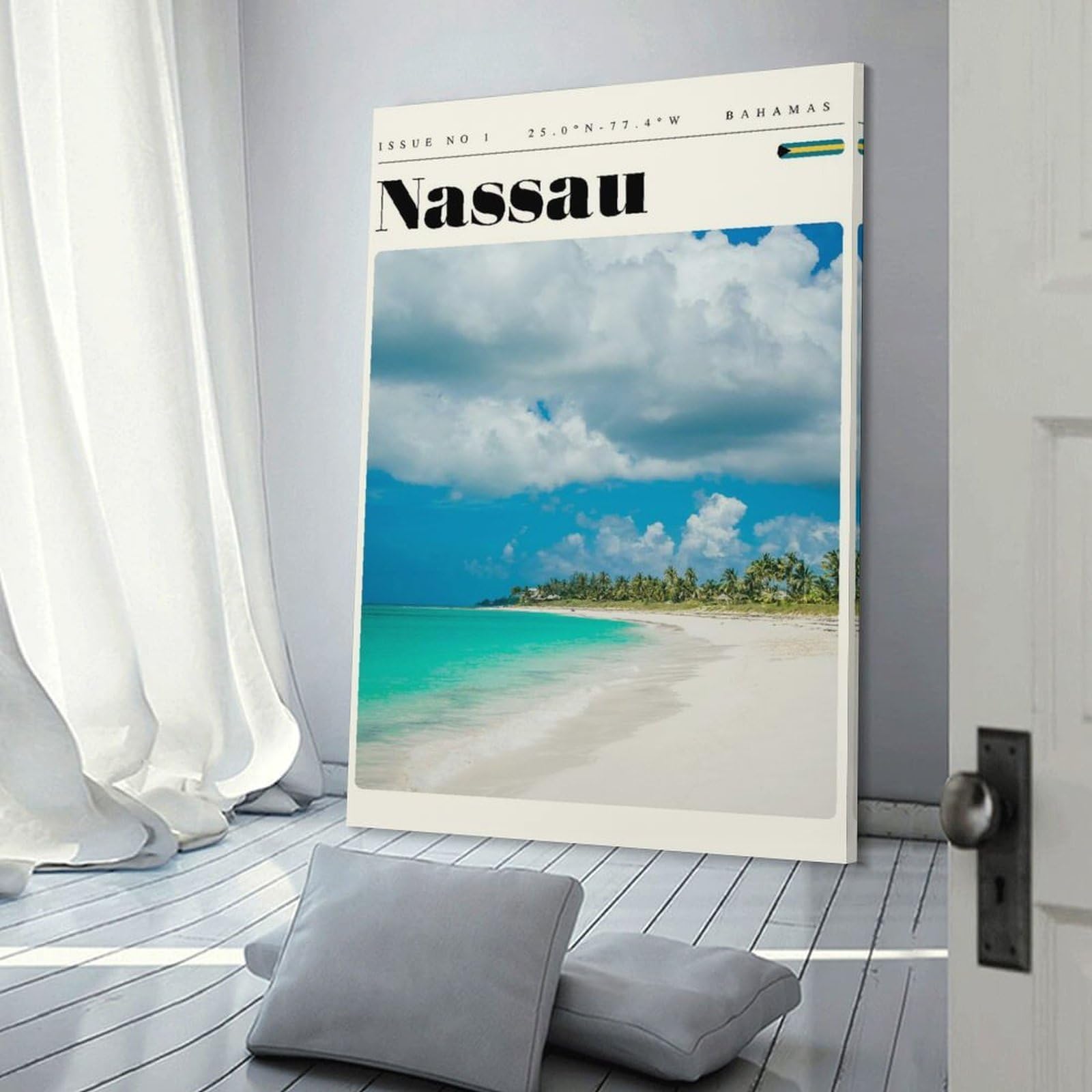 Junmoney Nassau Beach Bahamas Travel Art Wall Picture Print 20x30inch(50x75cm), for Lounge Decor, Offices Or Entryway Styling, A Flexible Wall Accent for Shared Spaces