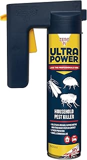 Zero In Ultra Power Household Pest Killer - 600 ml Trigger Aerosol. Indoor Use. Professional Strength. Long-Lasting Protection. Kills Fleas, Bed Bugs and Clothes Moths