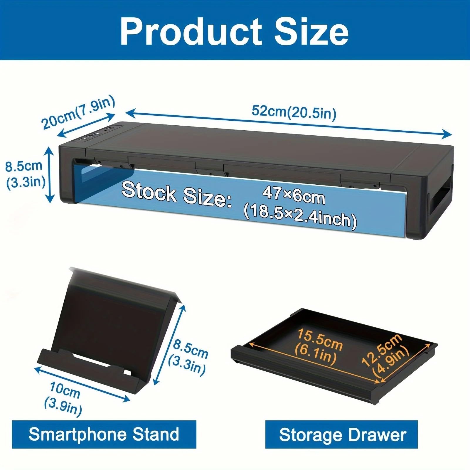 Rialzo for monitor pieghevole e regolabile in altezza con cassetto | Supporto da scrivania dotato di cassetto portaoggetti e porta gadget for un utilizzo ergonomico(Iron Platform)