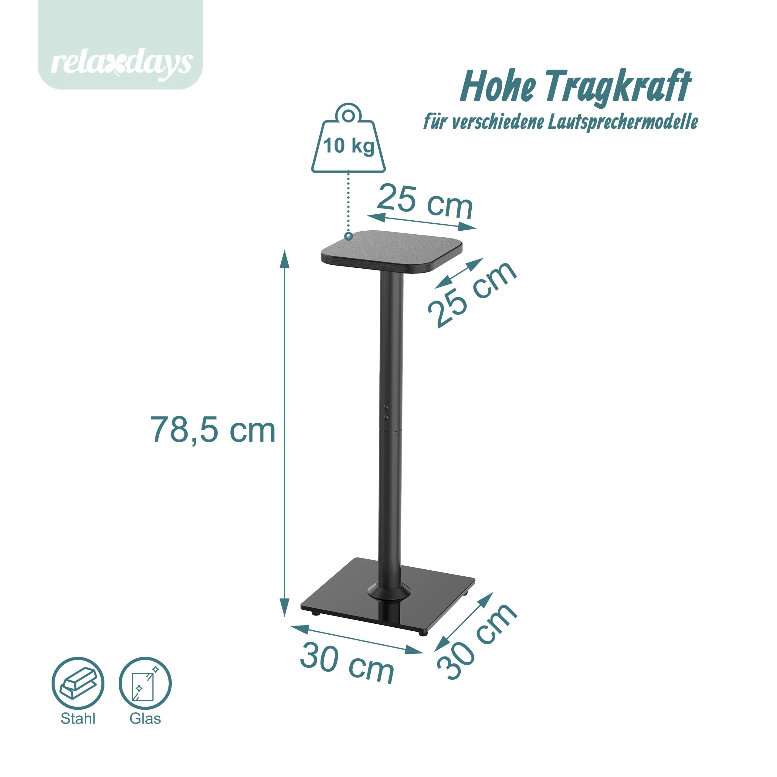 Relaxdays Lautsprecherständer 2er Set, bis 10 kg, rutschfest, HBT: 78,5x30x30 cm, Boxenständer Metall & Glas, schwarz