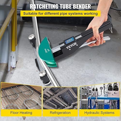 Vista 2 de VEVOR Dobladora de tubos de cobre, 1/4-7/8 pulgadas, 90 grados de flexión hacia adelante y hacia atrás, dobladora de tubo de trinquete con 7 Negro