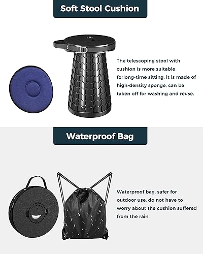 Miniatura 7 de Taburete plegable XXL de 19.7 pulgadas con cojín extraíble y bolsa de almacenamiento impermeable, taburete plegable portátil extra ancho para