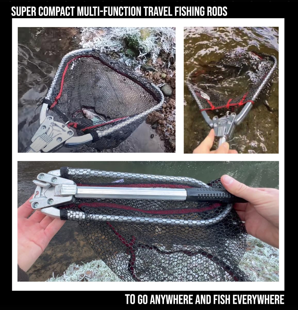 Red de Pesca de Viaje. Red de Pesca supercompacta, Plegable, Resistente