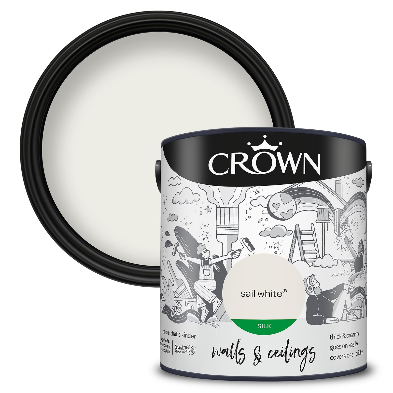 Crown Breatheasy Silk Emulsion Paint - Walls & Ceilings - Sail White - 2.5L