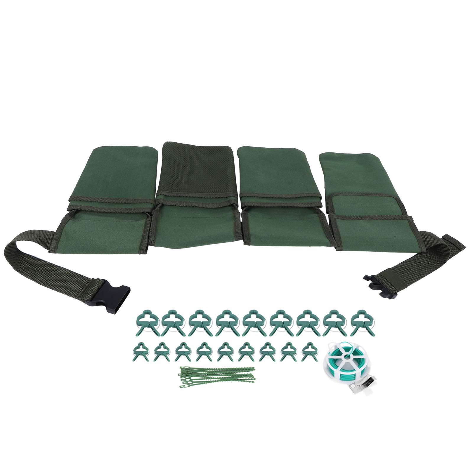 Set di attrezzi da giardinaggio in tela con clip di supporto per piante Kit di fascette regolabili per giardinieri Accessori professionali per lavori di giardino Verde 483g