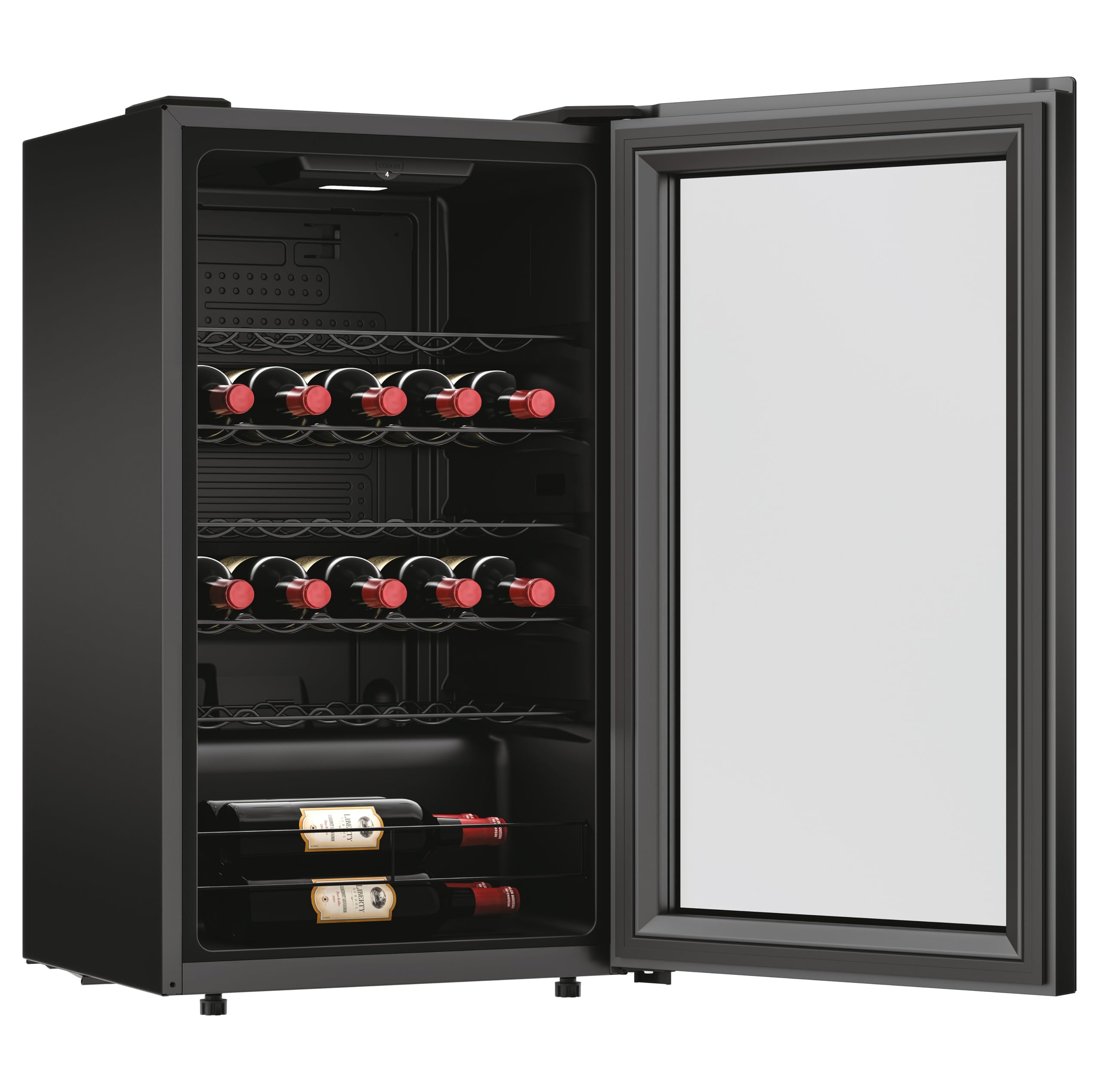 Candy DiVino Cantinetta Vino 23 Bottiglie, Libera Installazione, Vetro Anti-UV, Ripiani Cromati, Luce LED, Porta Reversibile, 37 dB, 85 x 47,5 x 45,6 cm (A x L x P), Nero, CWC023