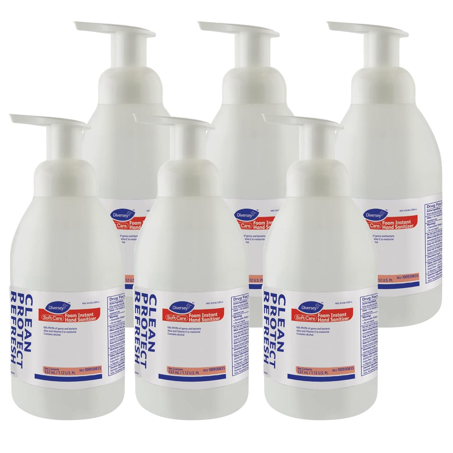 Diversey 100930835 Soft Care Foam Instant Hand Sanitizer, Moisturizes & Dries Fast with No Added Dye or Fragrance, Ready-to-Use Pump, 18-Ounce (Pack of 6)
