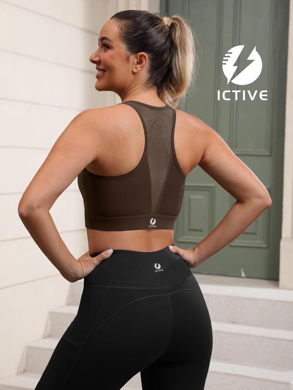 Fihapyli ICTIVE Sports Bras for Women Wirefree Padded Racerback Mesh Back Workout Yoga Running Bra﻿ - Image 4