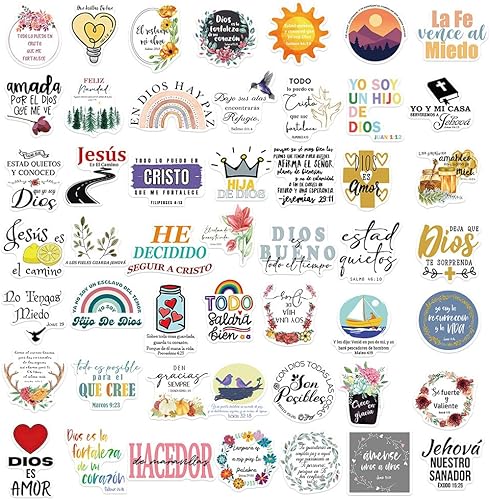 Miniatura 6 de Spanish Bible Aesthetic Stickers, Motivational Christian Jesus Stickers, 50PCS Religious Bible Verse Vinyl Waterproof Stickers for Water Bottle,