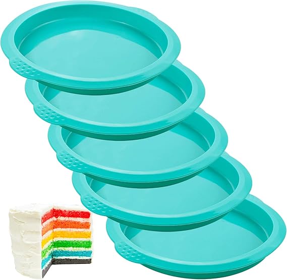 ake Rainbow Cake Pans, 6 Inch Round Silicone Baking Pans, Set of 6, Great for
