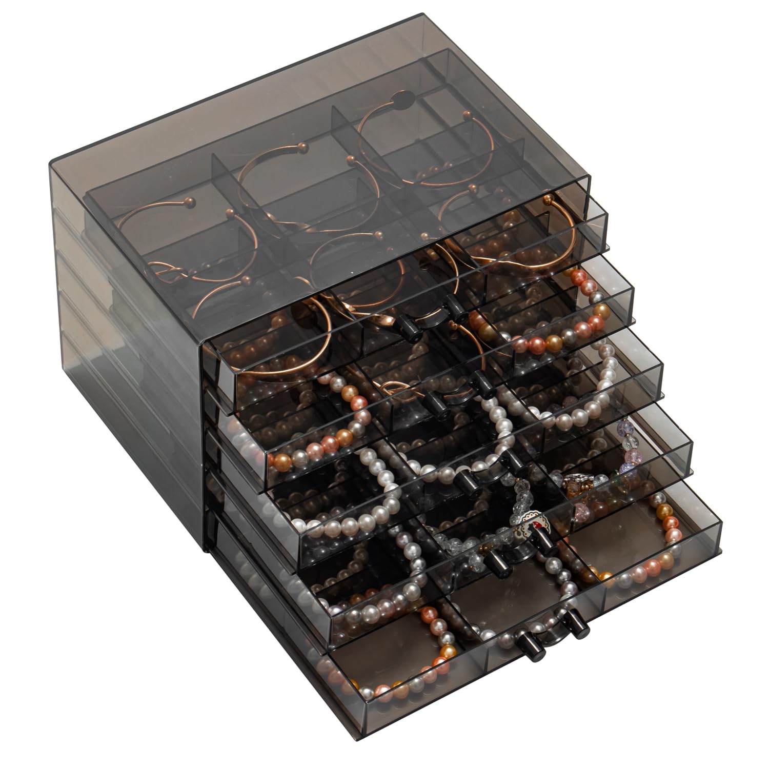 SPAKOWN Earring Organizer Acrylic Earring Box Large 30 Compartments Jewelry Holder Organizer with 5 Drawers Stackable Earring Bracelet