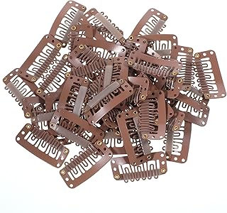 50PCS 6 Teeth U Shape Metal Wig Clips, 3.2cm/1.3inch Hairpieces Snap Clips for Women's Wigs and Hair Extensions Brown
