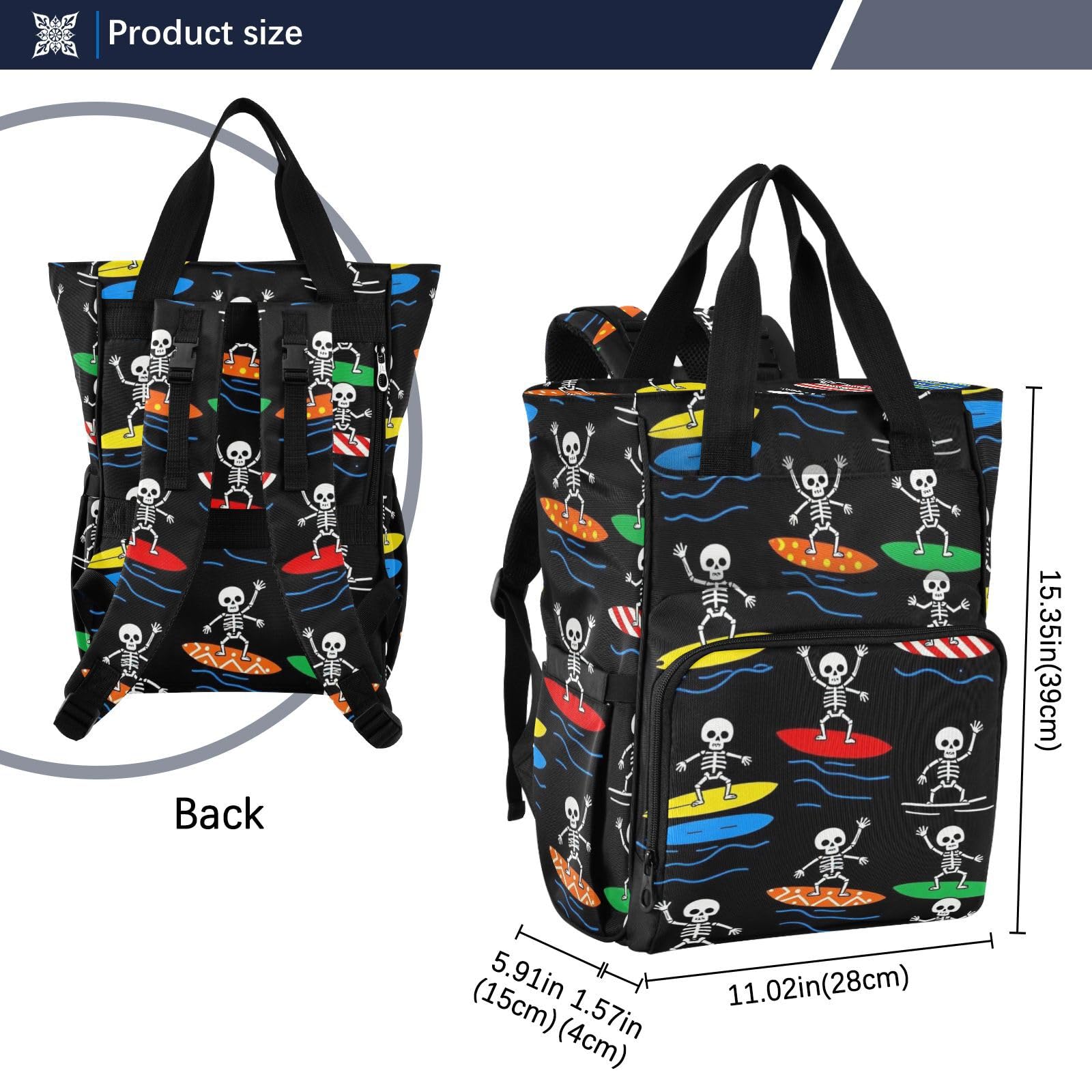 Baby Girl Borsa per pannolini per mamma scheletri surf Halloween