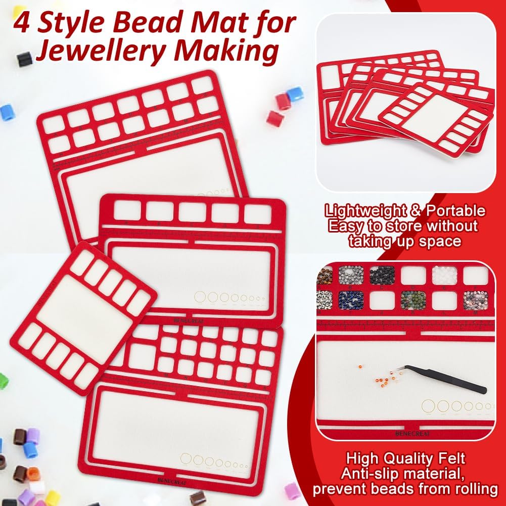 BENECREAT 4 Styles Red Felt Beading Mat, Hard Back Tray With Grids DIY Pads, Design Boards for Art Crafts Jewelry Making Supplies, 6mm Thick - Image 4
