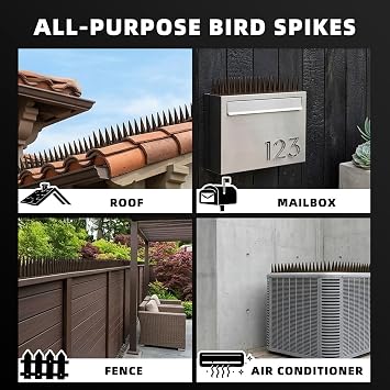 Bird Spikes, 24 Pack, 33.5 FT Total Coverage, Outdoor Bird Deterrent for Pigeons and Small Birds, Helps Keep Cats and Squirrels Away, Plastic Spikes for Fences, Railings and Roofs, Brown