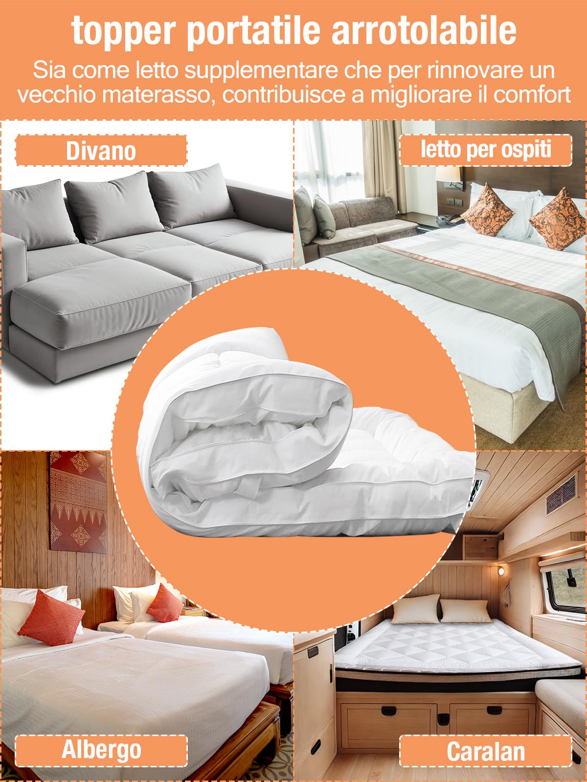 Topper Una Piazza e Mezza 120x200cm, 3D Microfibra Morbido Coprimaterasso, Antiallergico e Pieghevole Topper Piazza e Mezza, Facile da Pulire, Certificato OEKO-TEX